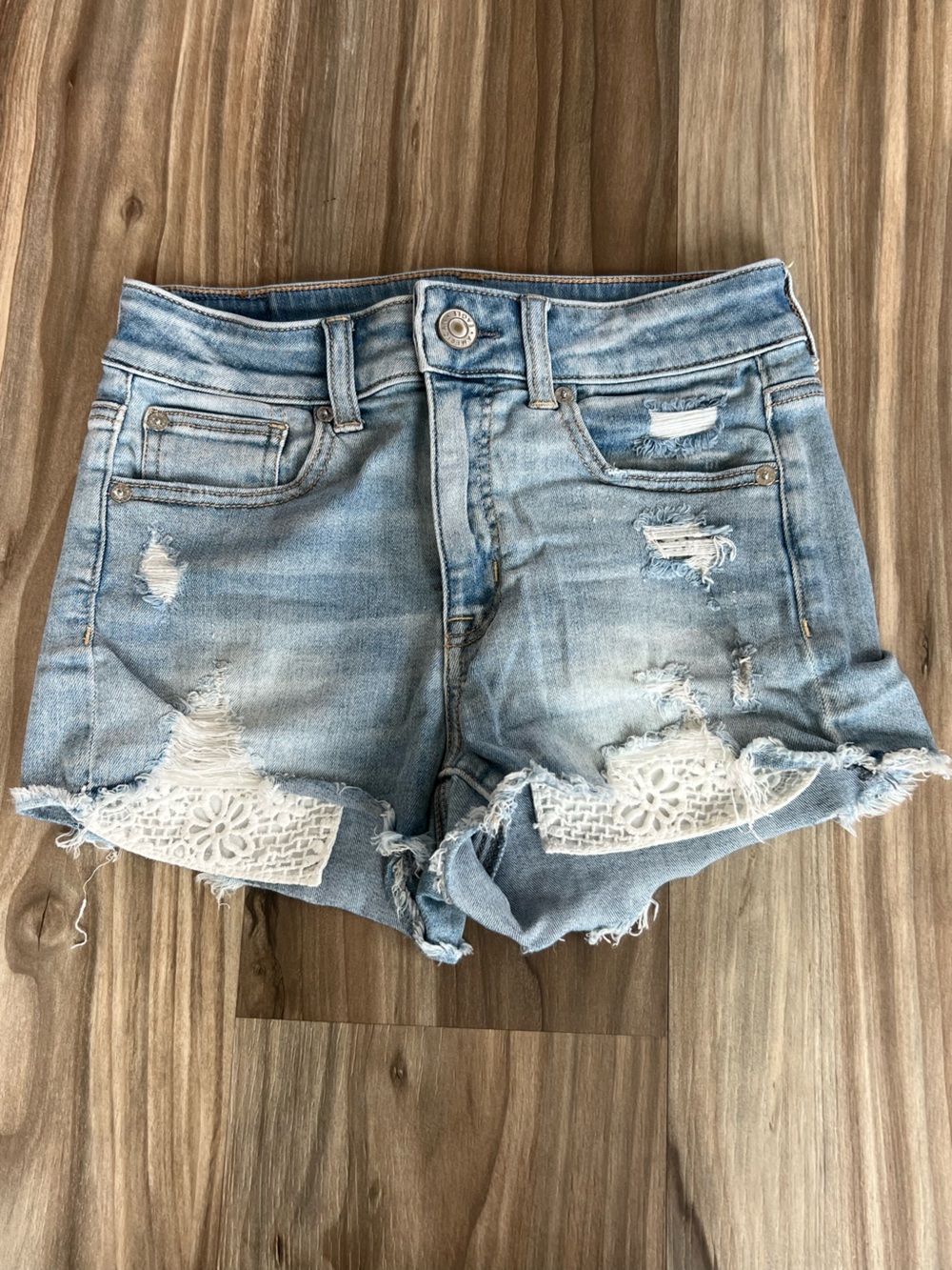 American Eagle Outfitters Light Blue Denim Shorts with White Trim